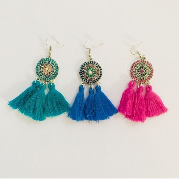 Multi Color Tassel Boho Dreamcatcher Earrings - Picture 7 of 8